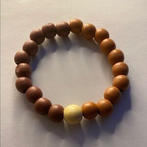 Wooden Bead Bracelet with Cream Accent